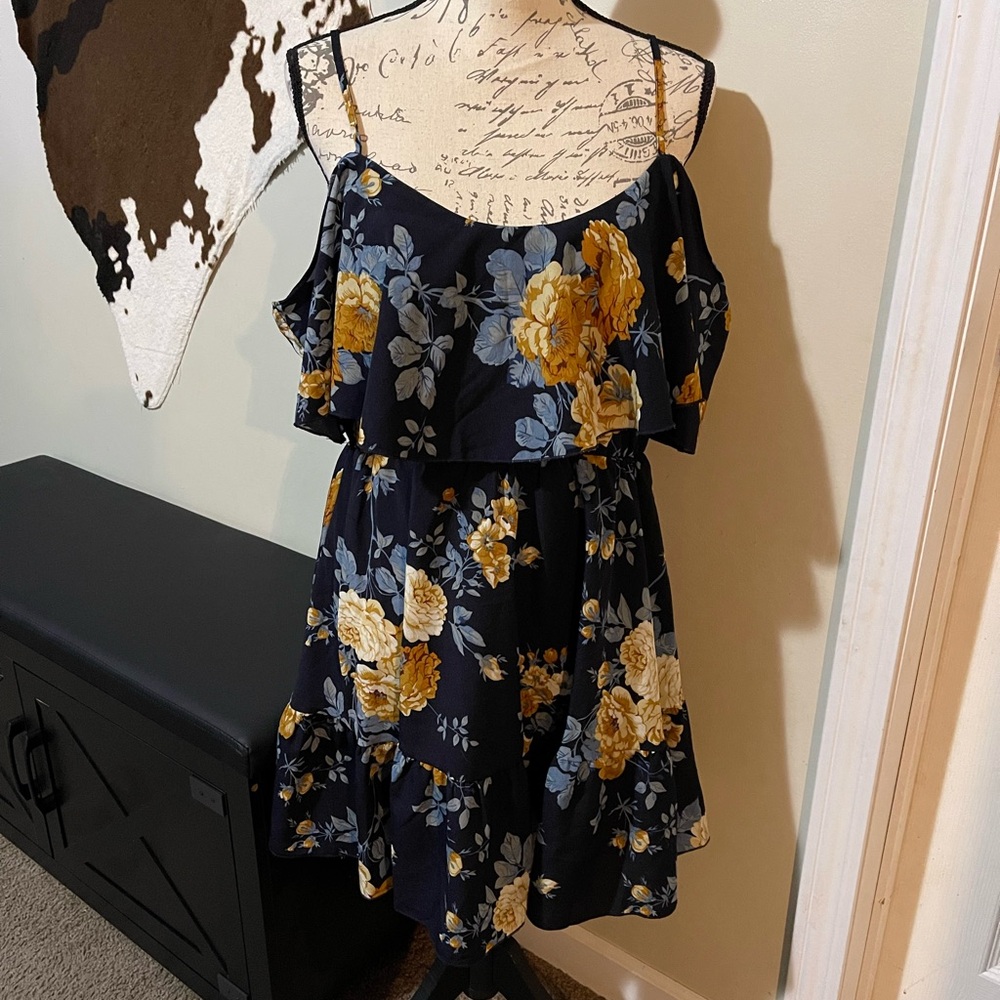 SHEIN Navy and Yellow Floral Dress